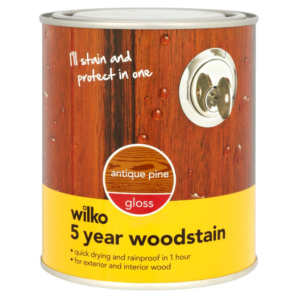 Wilko Gloss 5 Year Woodstain Antique Pine 750ml Wilko