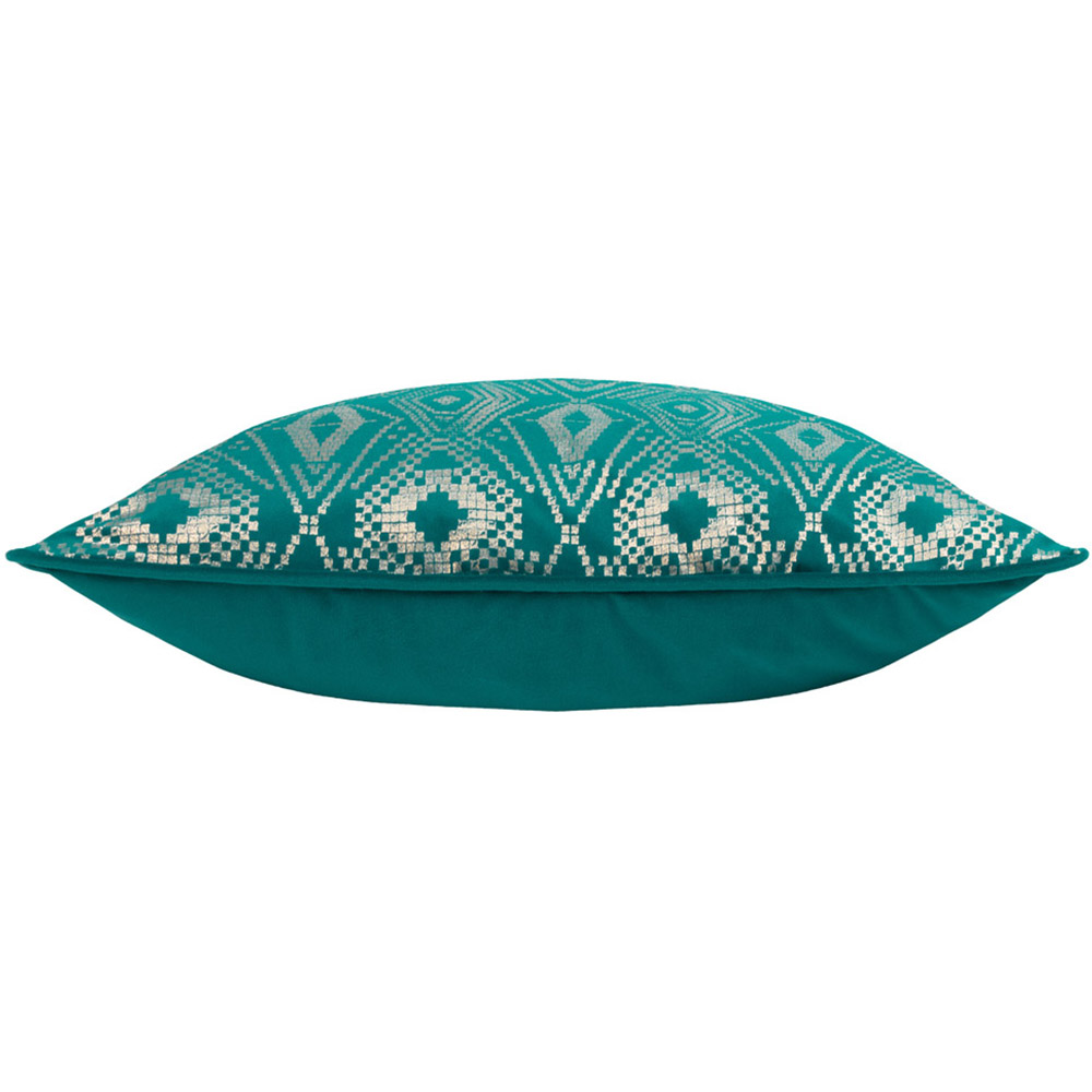 Paoletti Tayanna Teal Velvet Touch Piped Cushion Image 4