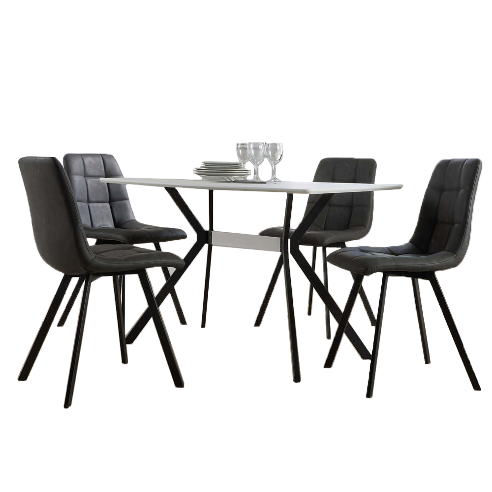 Home Source Luxor 4 Seater Dining Set White and Grey Image 2