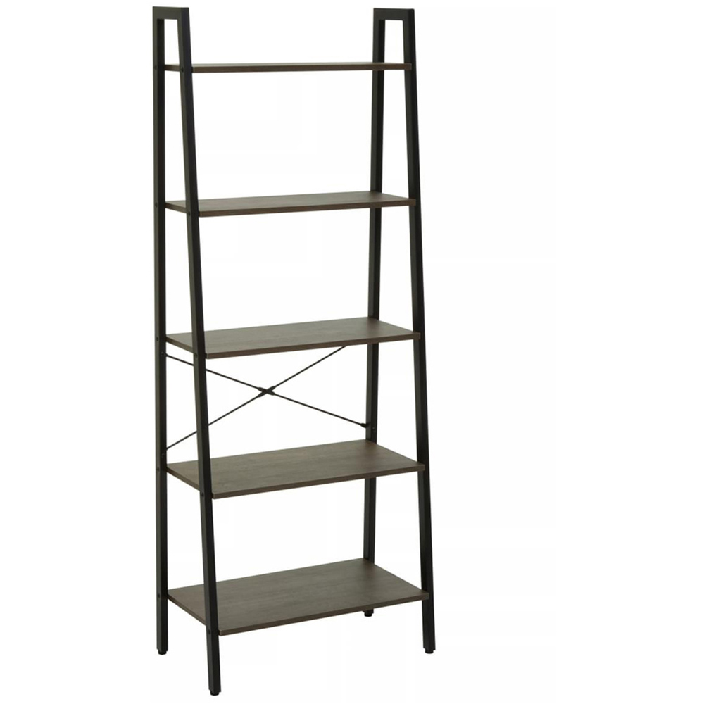Premier Housewares Bradbury 5 Shelf Dark Oak Veneer Ladder Bookshelf Image 2