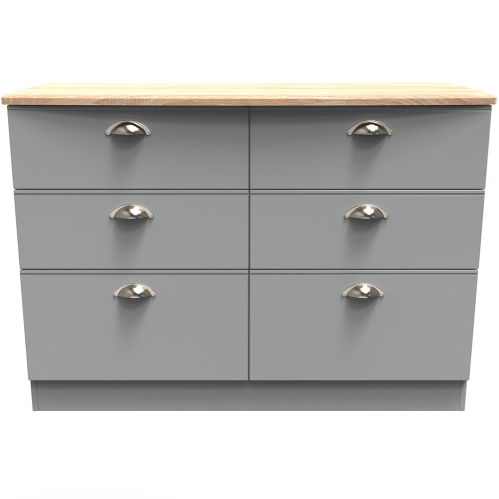 Crowndale Victoria 6 Drawer Dusk Grey and Oak Wide Midi Chest of Drawer Image 2