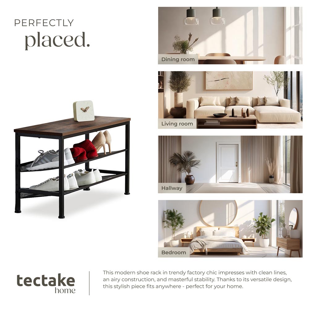 tectake Derry 2 Grid Shelf Dark Wood Shoe Rack Image 7