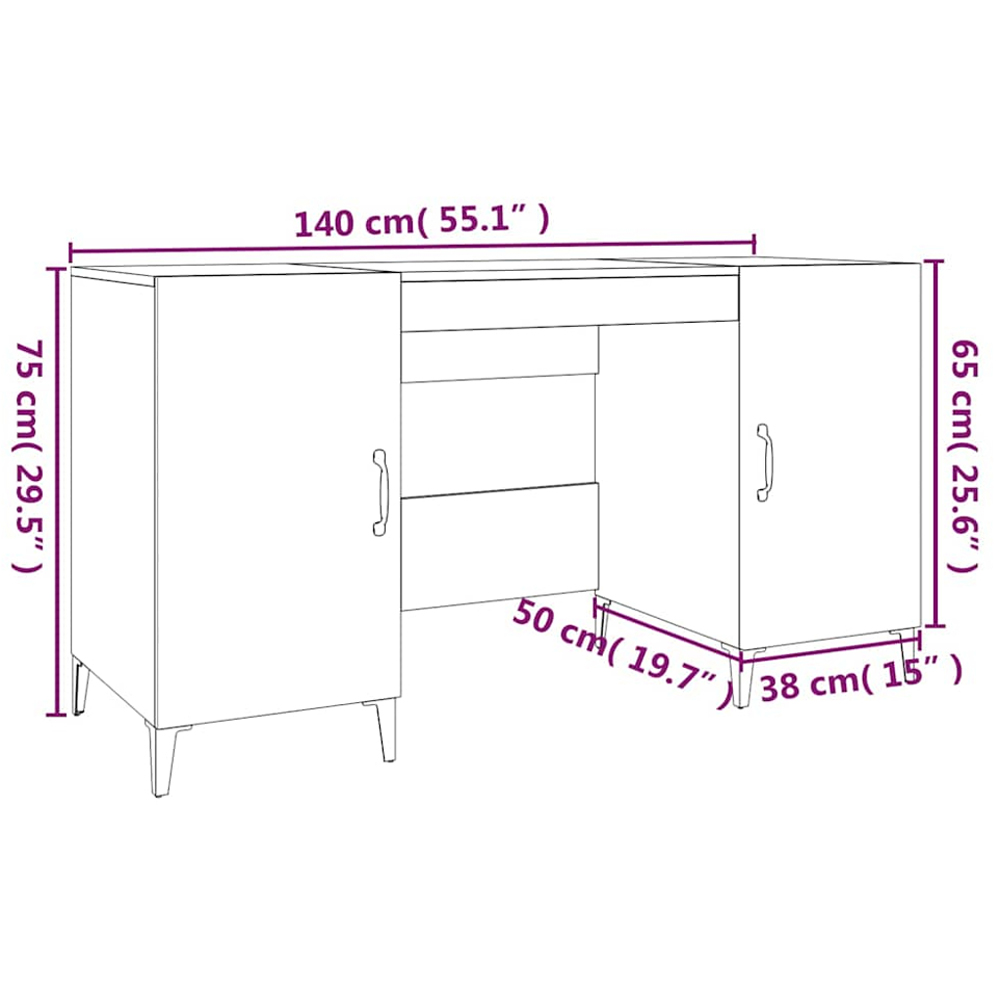 vidaXL 2 Door Computer Desk Concrete Grey and Black Image 8