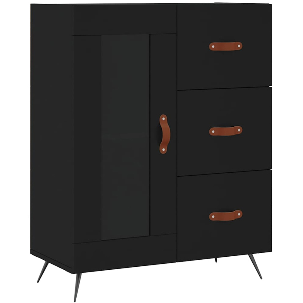 vidaXL Single Glass Door 3 Drawer 2 Shelf Black Wooden Sideboard Image 2