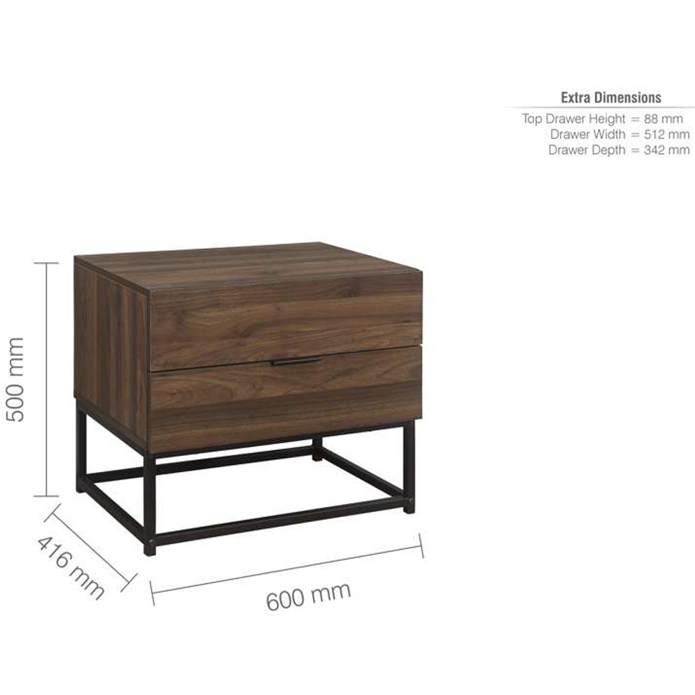 Houston 2 Drawer Walnut Wood Bedside Table Image 9