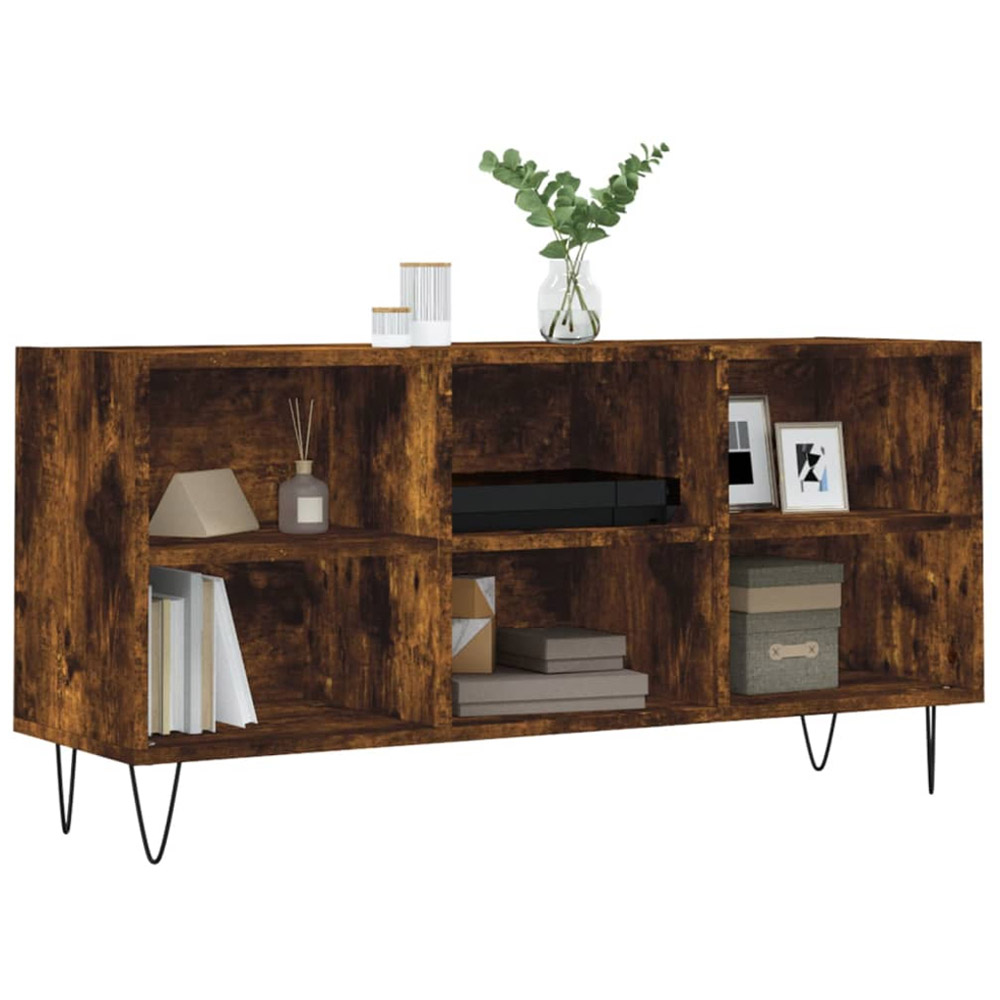 vidaXL 6 Open Shelf Smoked Oak TV Cabinet with Black Metal Legs Image 3