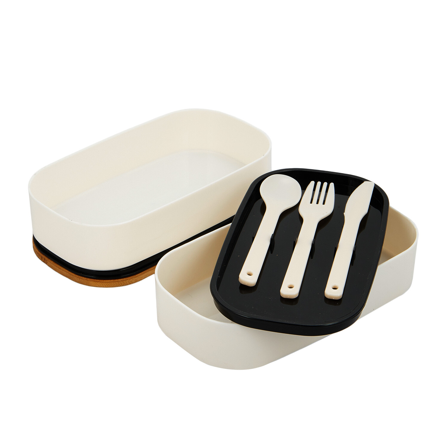 Double Lunch Box with Bamboo Lid - White Image 3