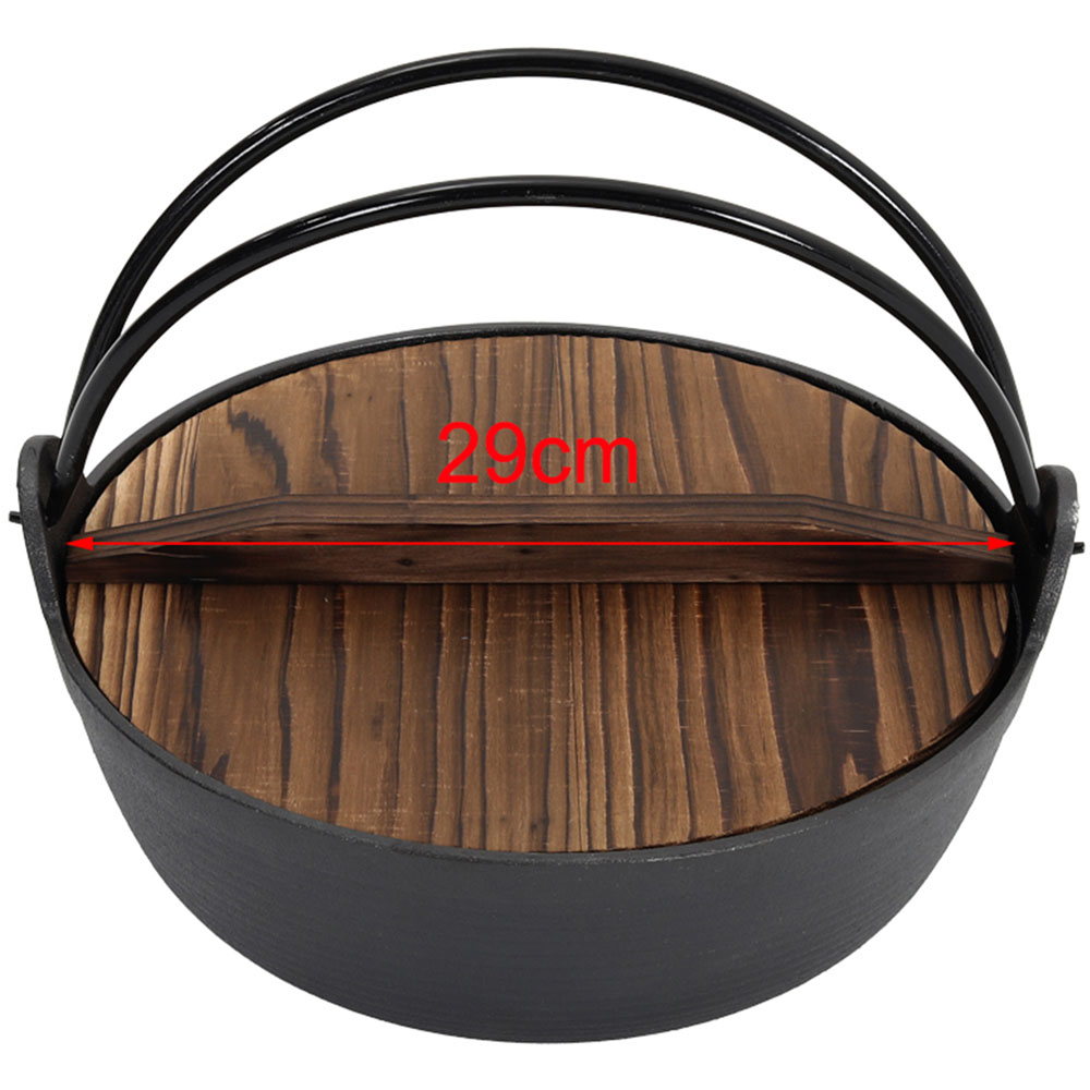 Living and Home Cast Iron Nabe Pot with Wooden Lid 4L Image 4
