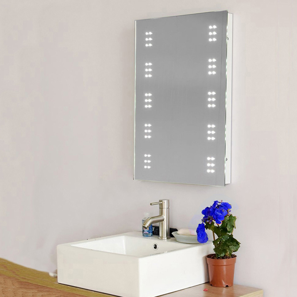 Living and Home White Bathroom Mirror with Dotted LED Lights