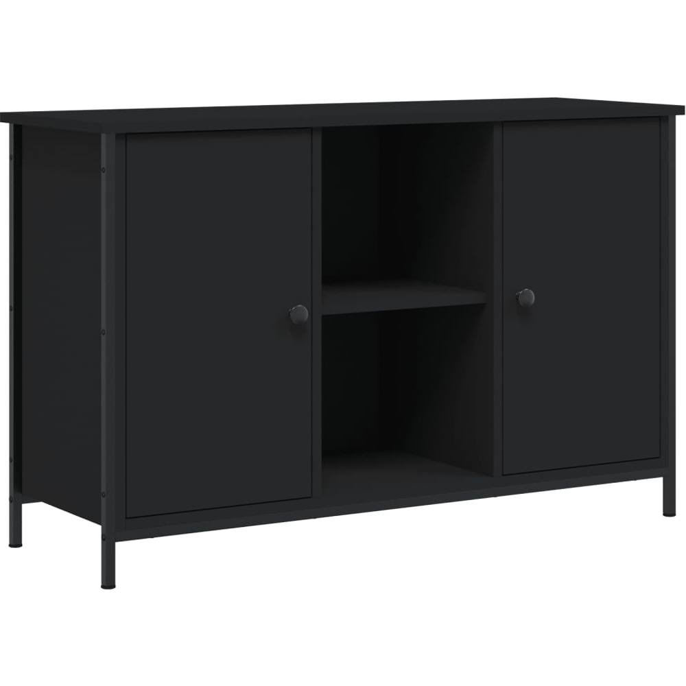 vidaXL 2 Door 2 Shelf Black TV Cabinet Image 2