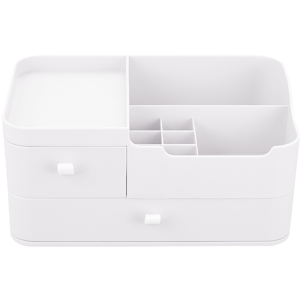Living and Home 2 Drawer White Plastic Desktop Makeup Organiser Image 1