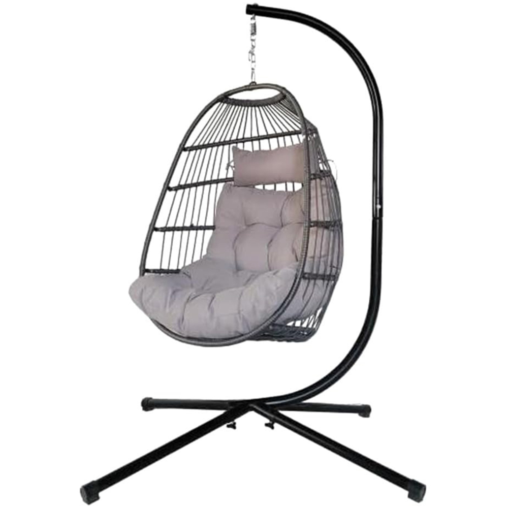 Alivio Grey Freestanding Foldable Steel Frame Hanging Egg Chair with Cushion Image 3