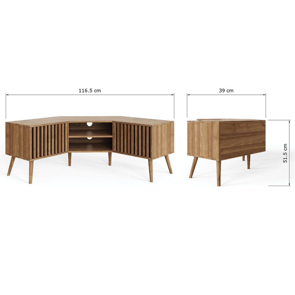 GFW Rowan 2 Door 2 Shelf Oak Slatted Corner TV Unit Image 9