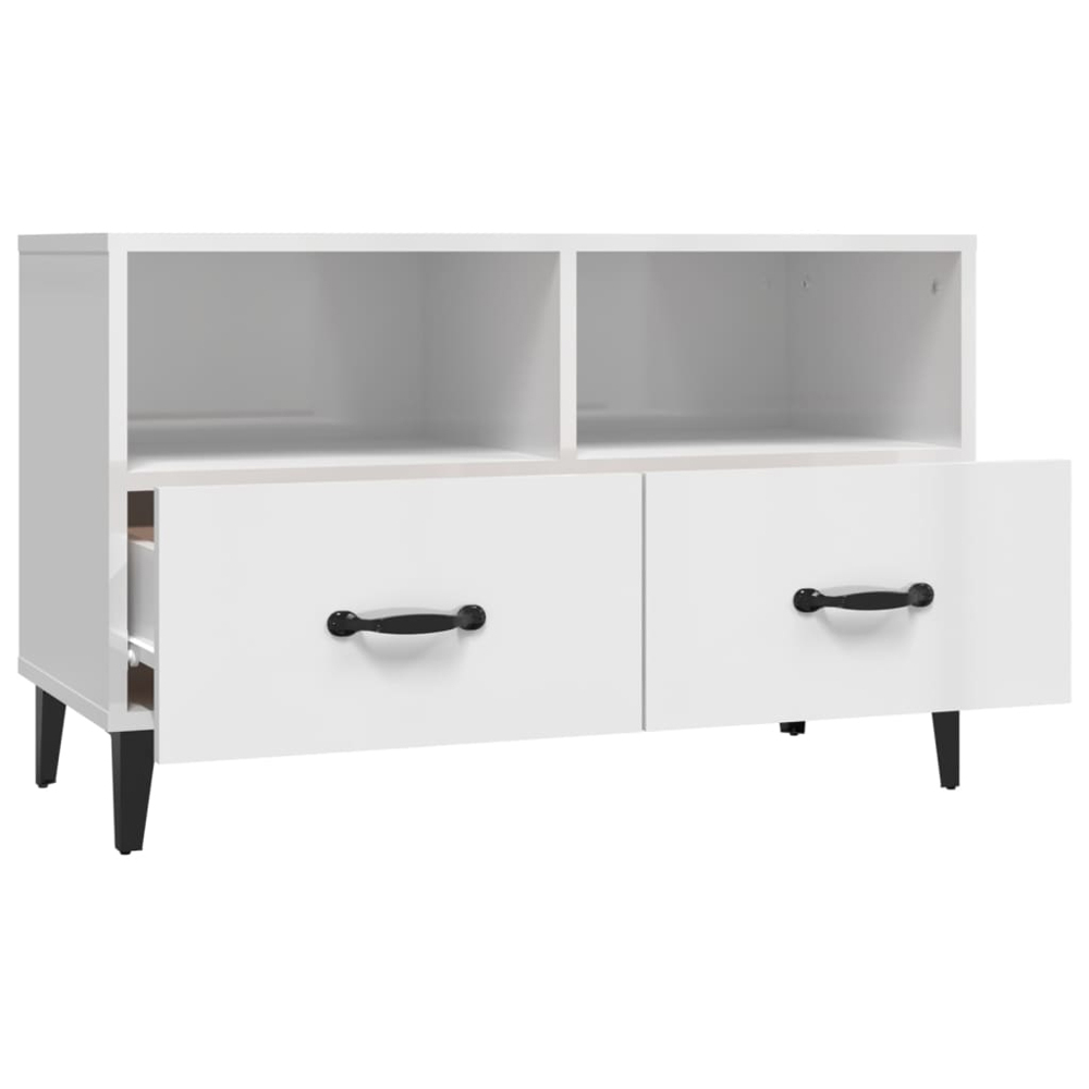 vidaXL 2 Drawer 2 Shelf High Gloss White TV Cabinet Image 5