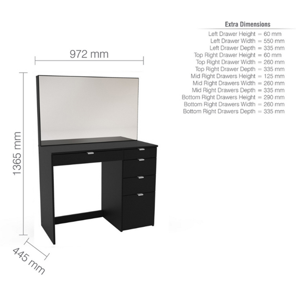 Ava 5 Drawer Black Dressing Table with Mirror Image 7