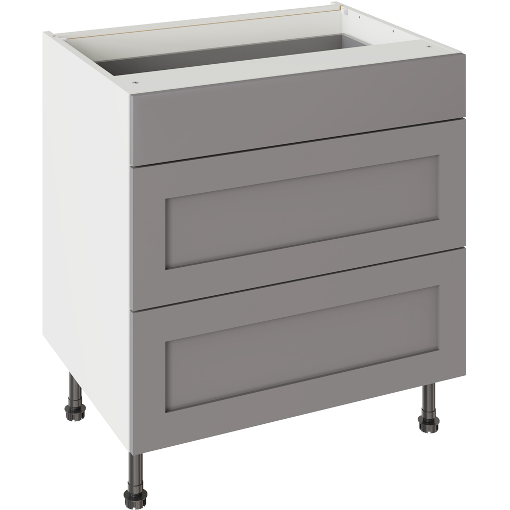 Kitchen Kit Shaker Matt Dust Grey 3 Drawer Base Kitchen Cabinet Flatpack 800mm Image 1