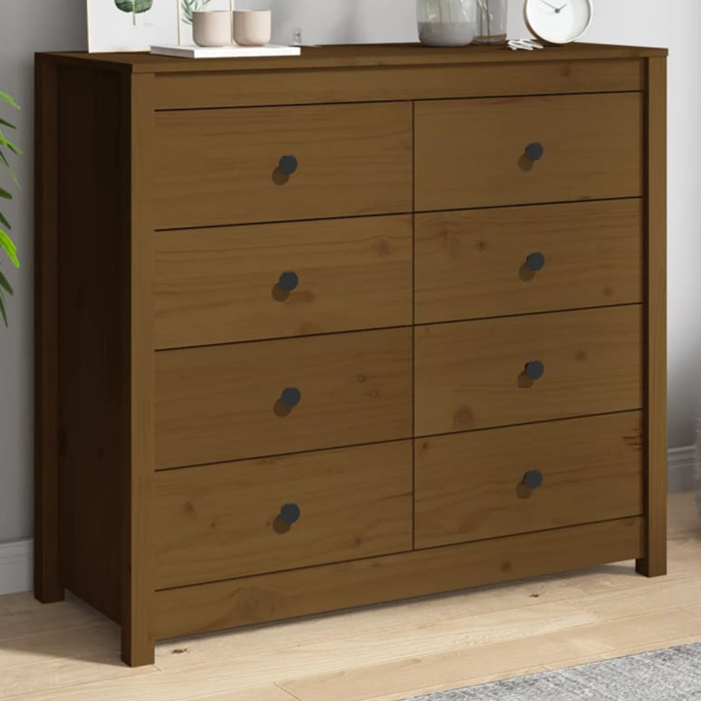 vidaXL 8 Drawer Honey Brown Solid Pine Wood Sideboard Image 1