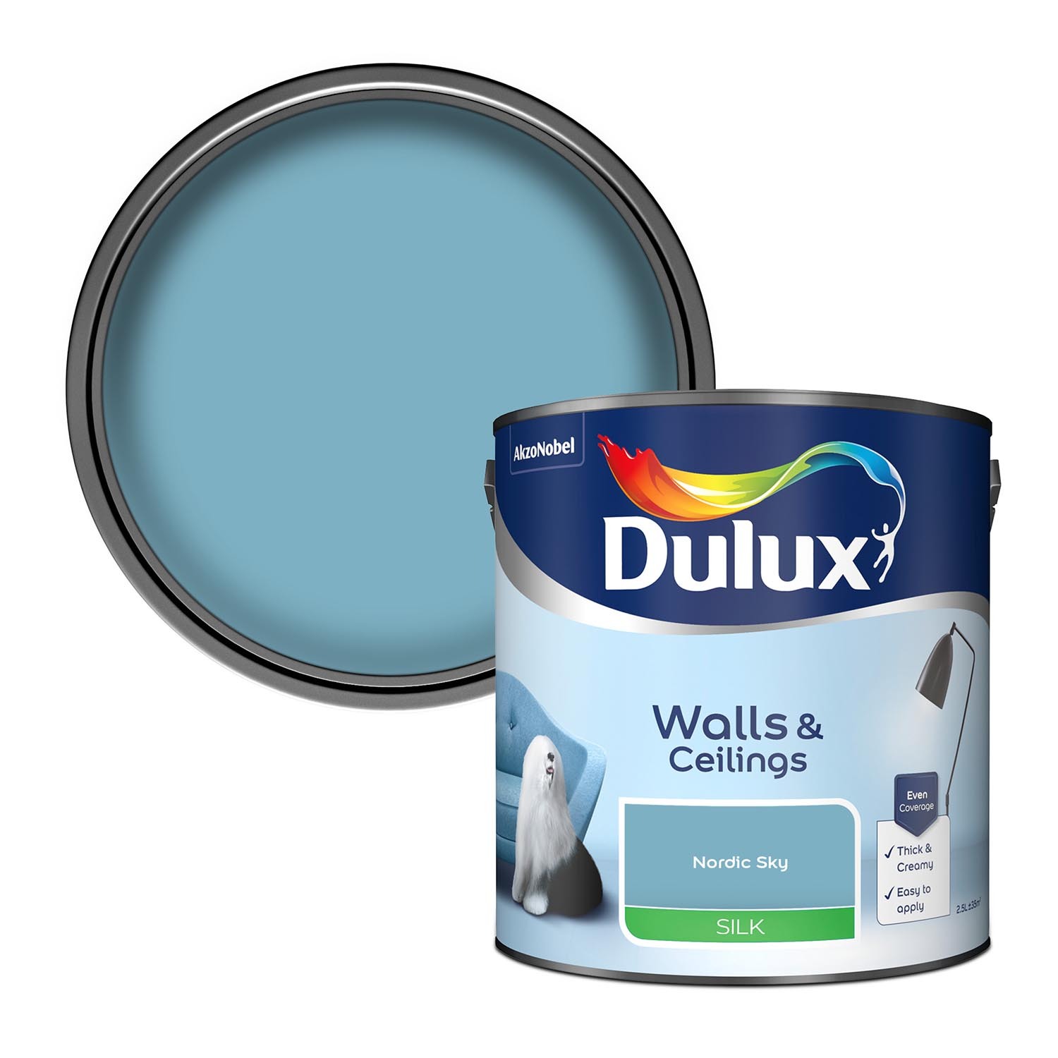 Dulux Walls & Ceilings Nordic Sky Silk Emulsion Paint 2.5L Image 1