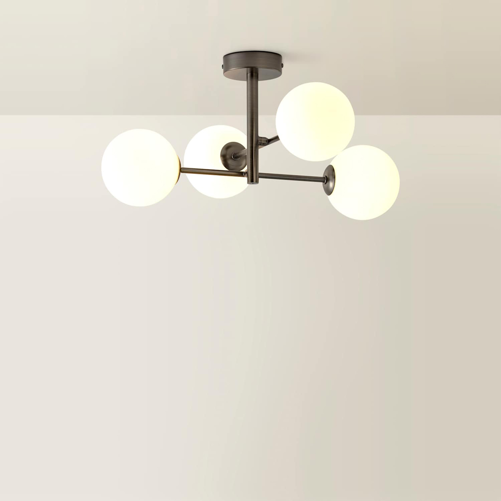 ValueLights Darla 4-Way Brushed Brass Frosted Glass Globe Shade Ceiling Light with Bulb Image 3