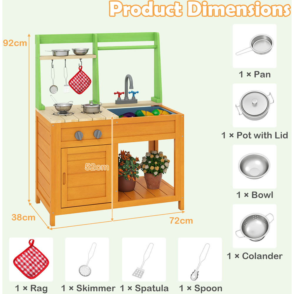 Costway Kids Orange Outdoor Kitchen Play Set with Realistic Stoves and Cookware Accessories Image 7