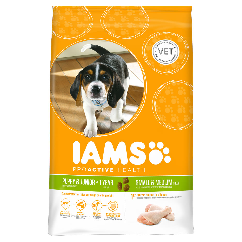 Iams Chicken Flavour Dry Dog Food for Puppies and Small Dogs 1kg Image