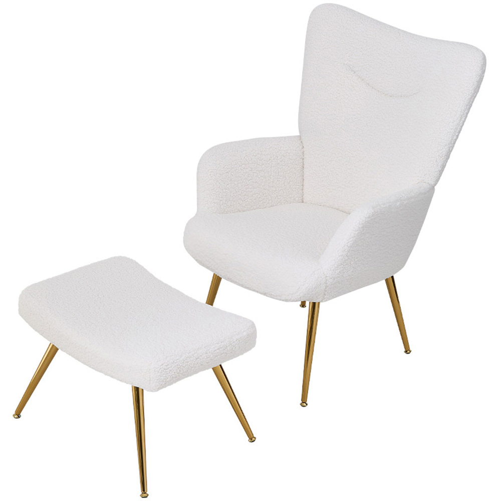Living and Home White Sherpa Fleece Accent Chair with Footstool Image 2