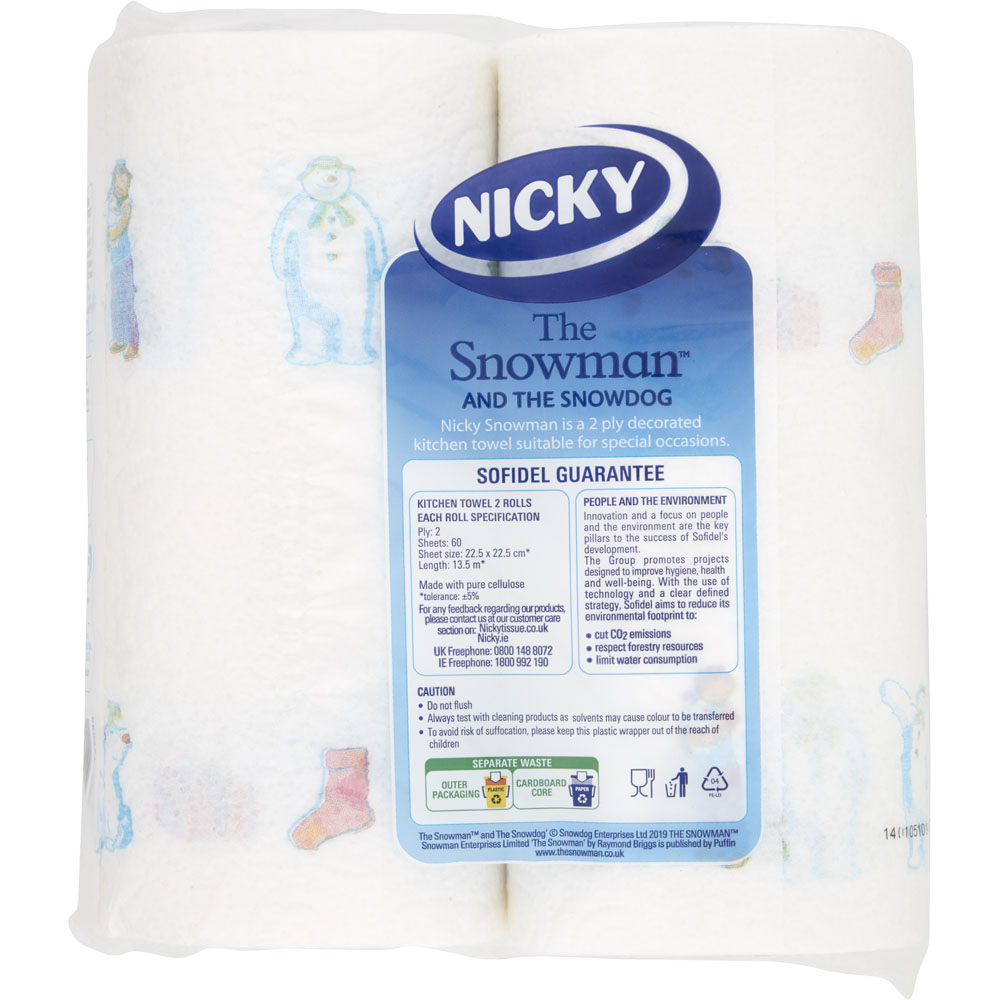 Nicky The Snowman and the Snowdog Decorated Kitchen Towel 2 Rolls 2 Ply Image 2