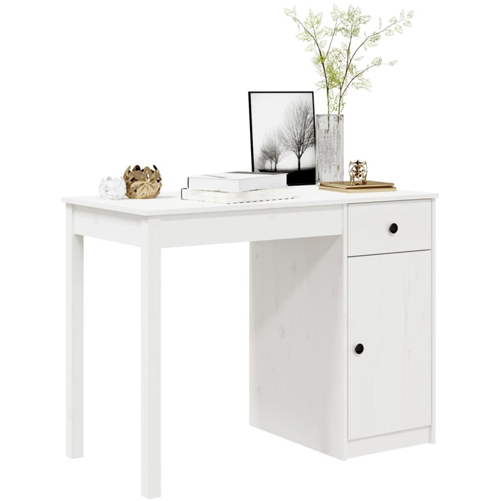 vidaXL Single Door Single Drawer Computer Desk White Image 3