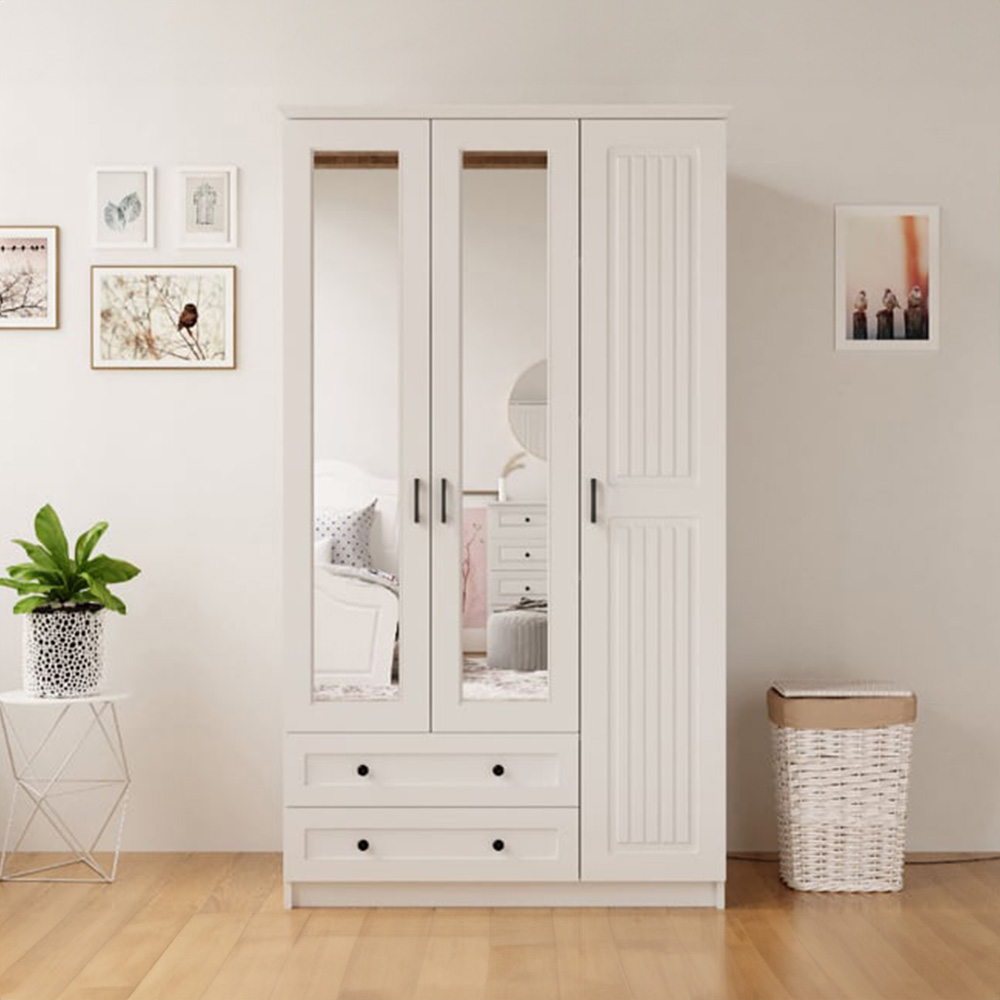 Evu JULIET 3 Door 2 Drawer White Mirror Wardrobe Image 3