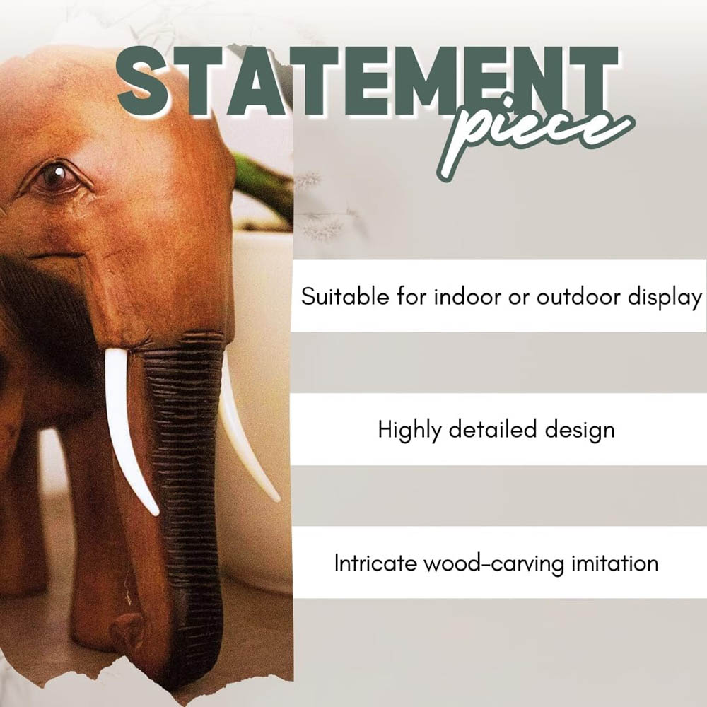 Marco Paul Large Wood Effect Elephant Garden Ornament Image 3