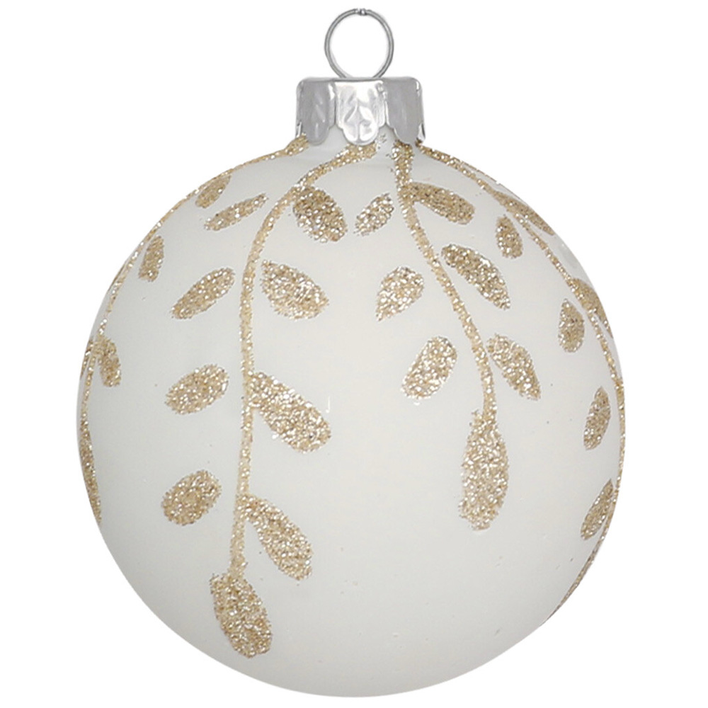 Decadent Bronze Gold Glitter Leaf White Bauble Image