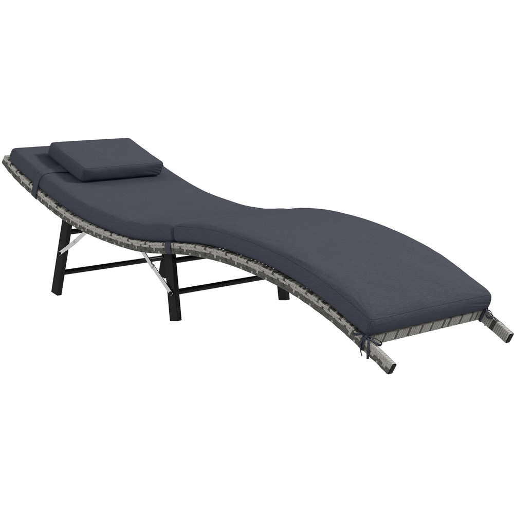 Outsunny Grey Rattan Folding Sun Lounger with Cushions Image 2