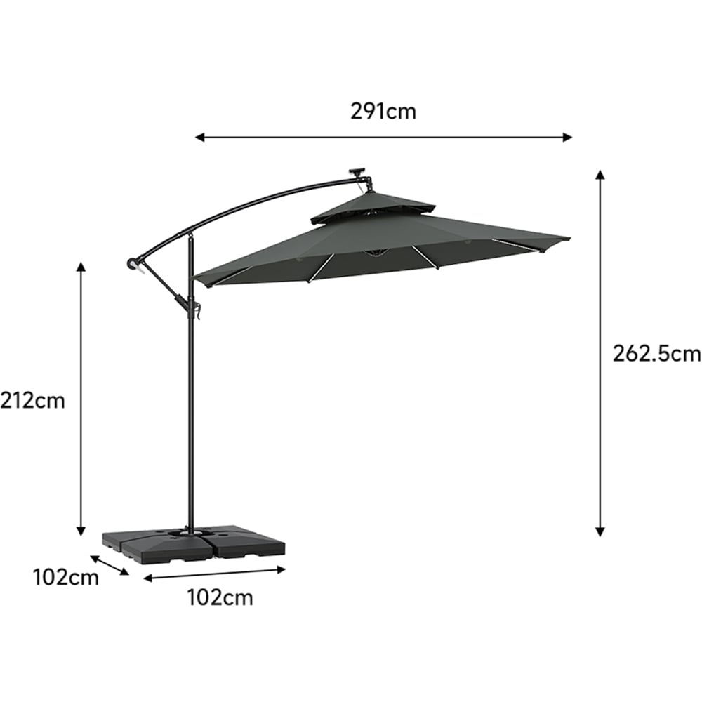 Living and Home Dark Grey 2 Tier Solar Light Cantilever Parasol with Square Base 3m Image 9