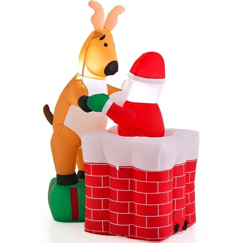 Costway Liftable Santa Claus Climbing Chimney LED Inflatable Christmas Decoration 5 x 3.2 x 2ft Image 2