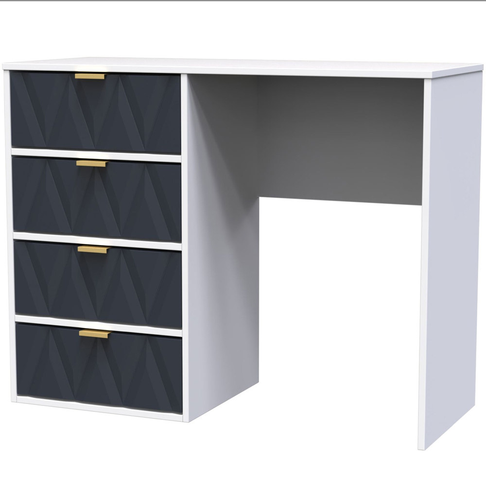 Crowndale Diamond Ready Assembled 4 Drawer Vanity Desk Matt Indigo and White Image 2