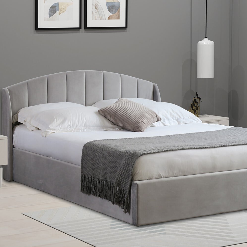 Grace Double Grey Velvet Touch Ottoman Bed Image 1