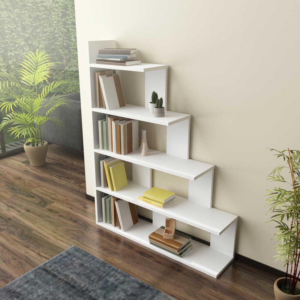Decorotika Echo Modern 5 Shelf White Ladder Bookcase Image 3