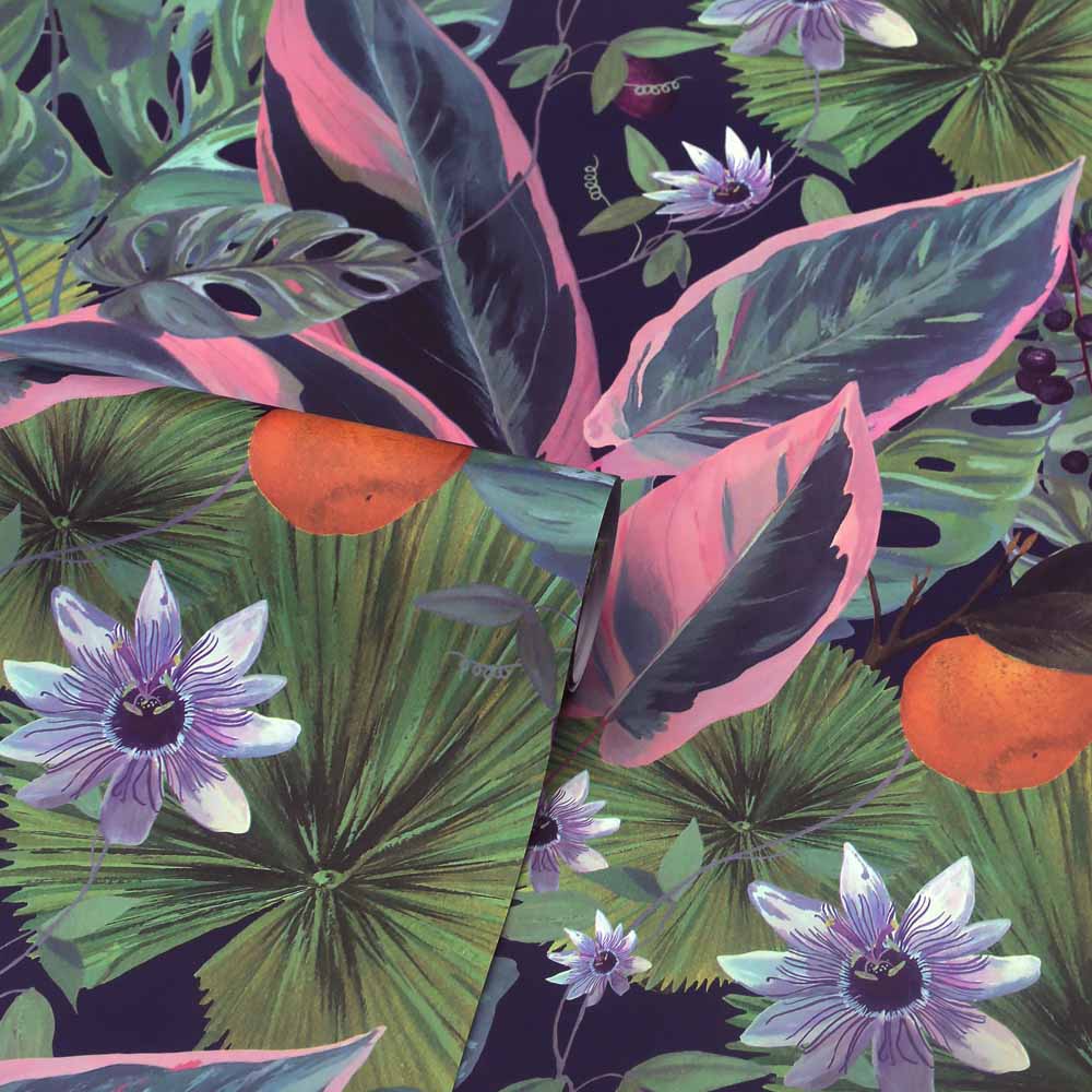 Arthouse Passion Flower Navy Wallpaper Image 2