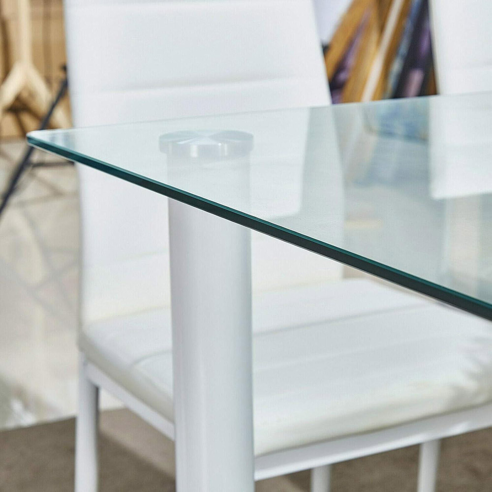 Kosy Koala 4 Seater Clear Glass Dining Table with Metal Legs White Image 2