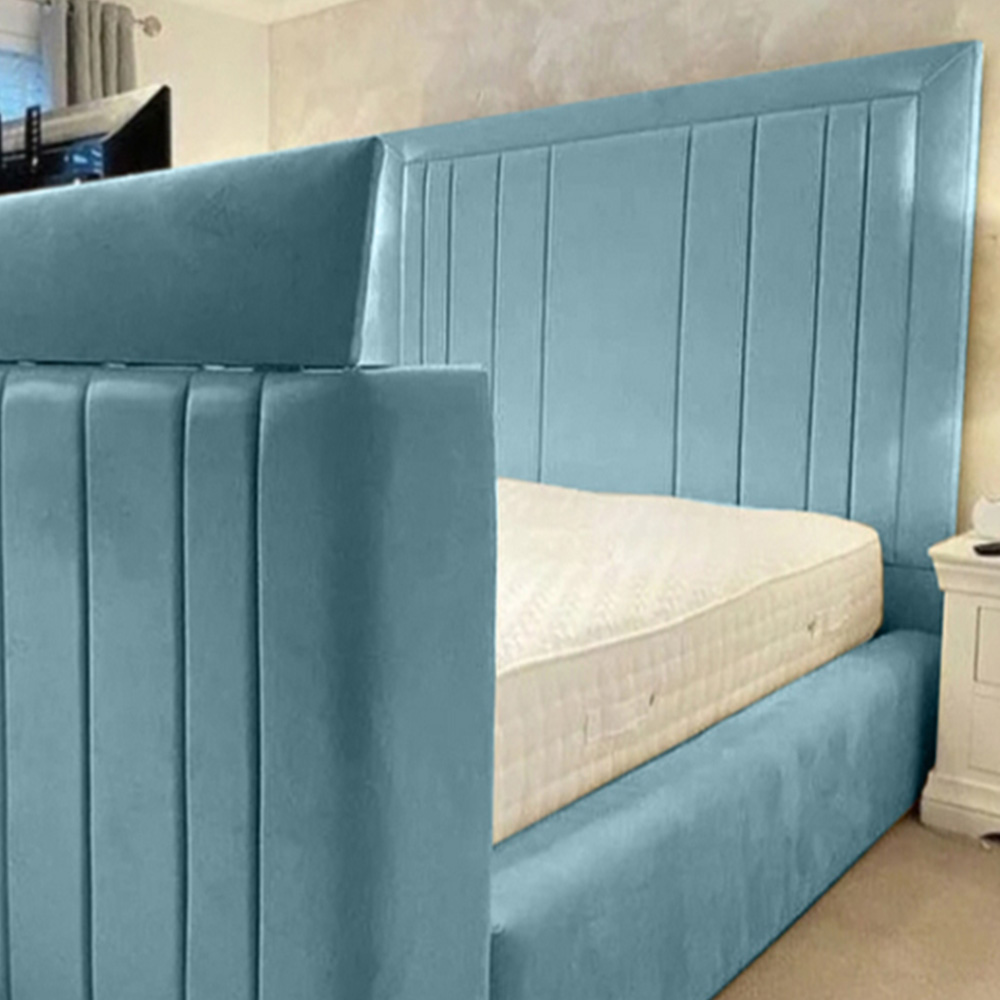 Eleganza Home Genna Super King Size Duck Egg Plush Velvet TV Bed Frame with Lined Headboard Image 2