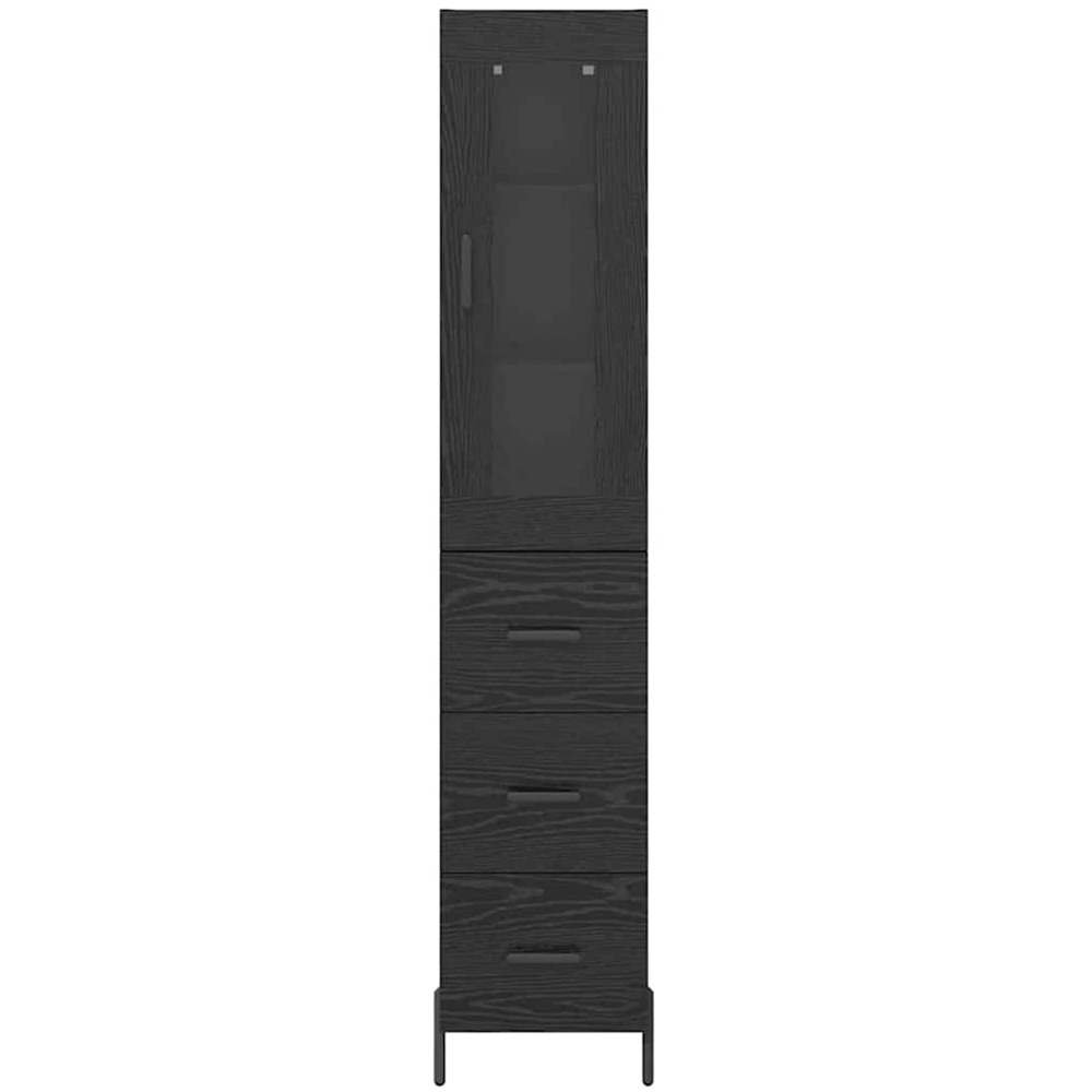 vidaXL Single Glass Door 3 Drawer 3 Shelf Black Oak Highboard with Metal Legs Image 4