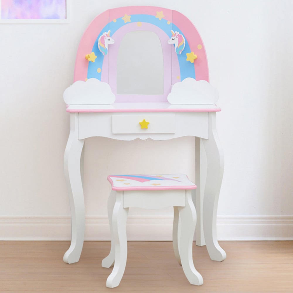 Teamson Kids Little Dreamer Rainbow 3 Drawer Pink Toy Vanity Set Image 1