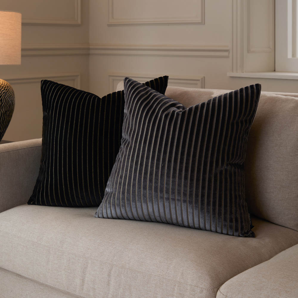Paoletti Savoy Charcoal Stripe Velvet Reversible Cushion 50 x 50cm Image 6