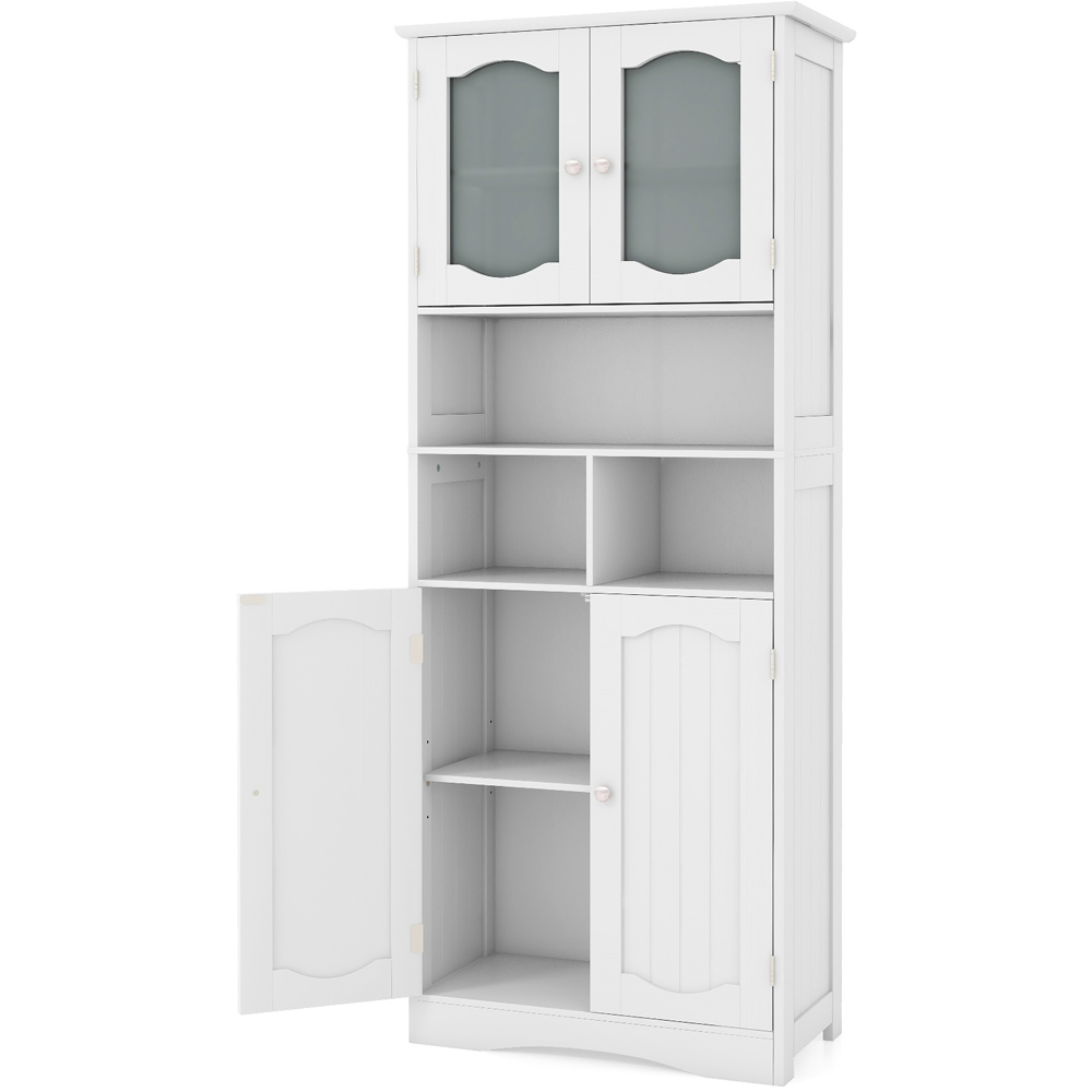 Costway 4 Glass Door 3 Shelf White Tall Bathroom Cabinet 148cm Image 2