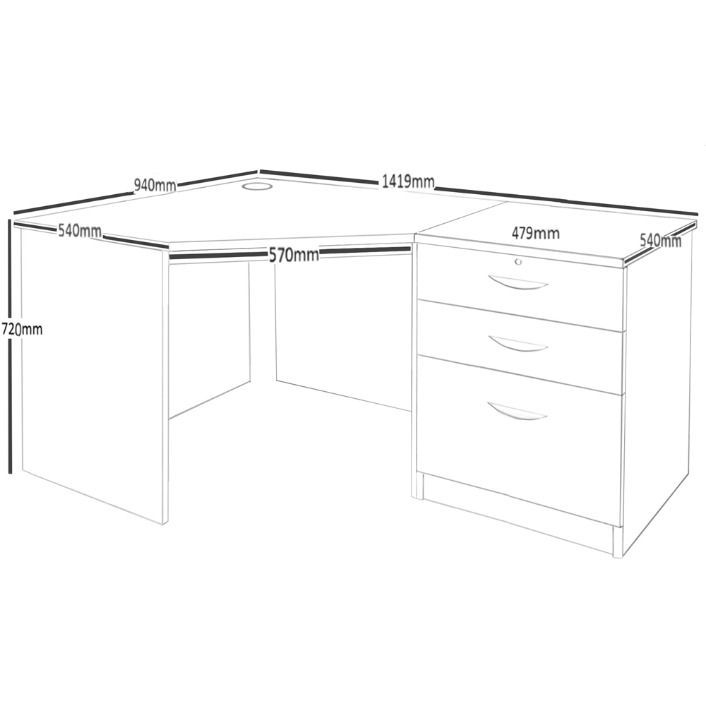 R White Cabinets 2 Drawer Single Cabinet Brown Set-07 Corner Desk Image 5