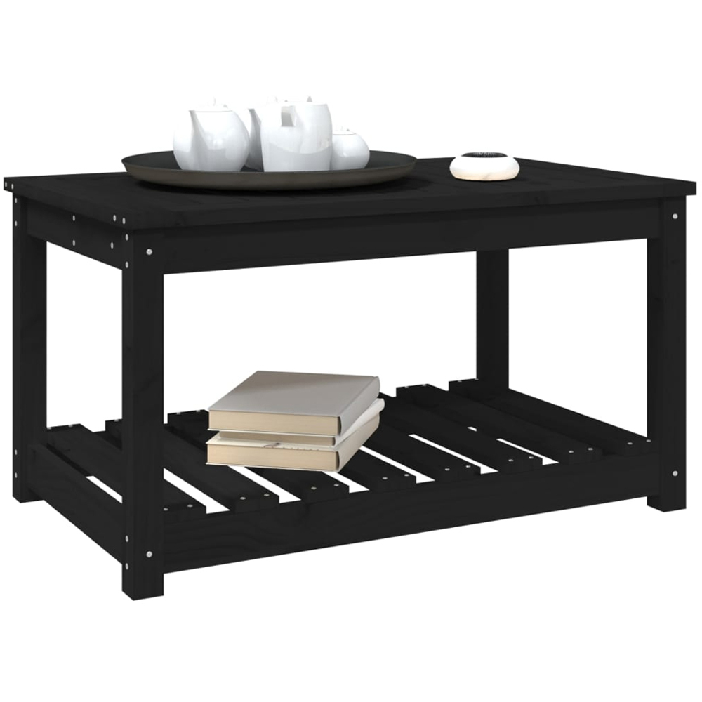 vidaXL Single Shelf Black Solid Pine Wood Slatted Garden Table 82.5 x 50.5cm Image 5