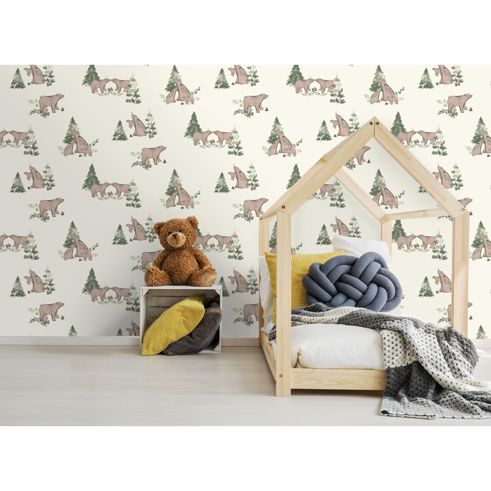 Wilko Wallpaper Bear Family Cream and Brown Image 3