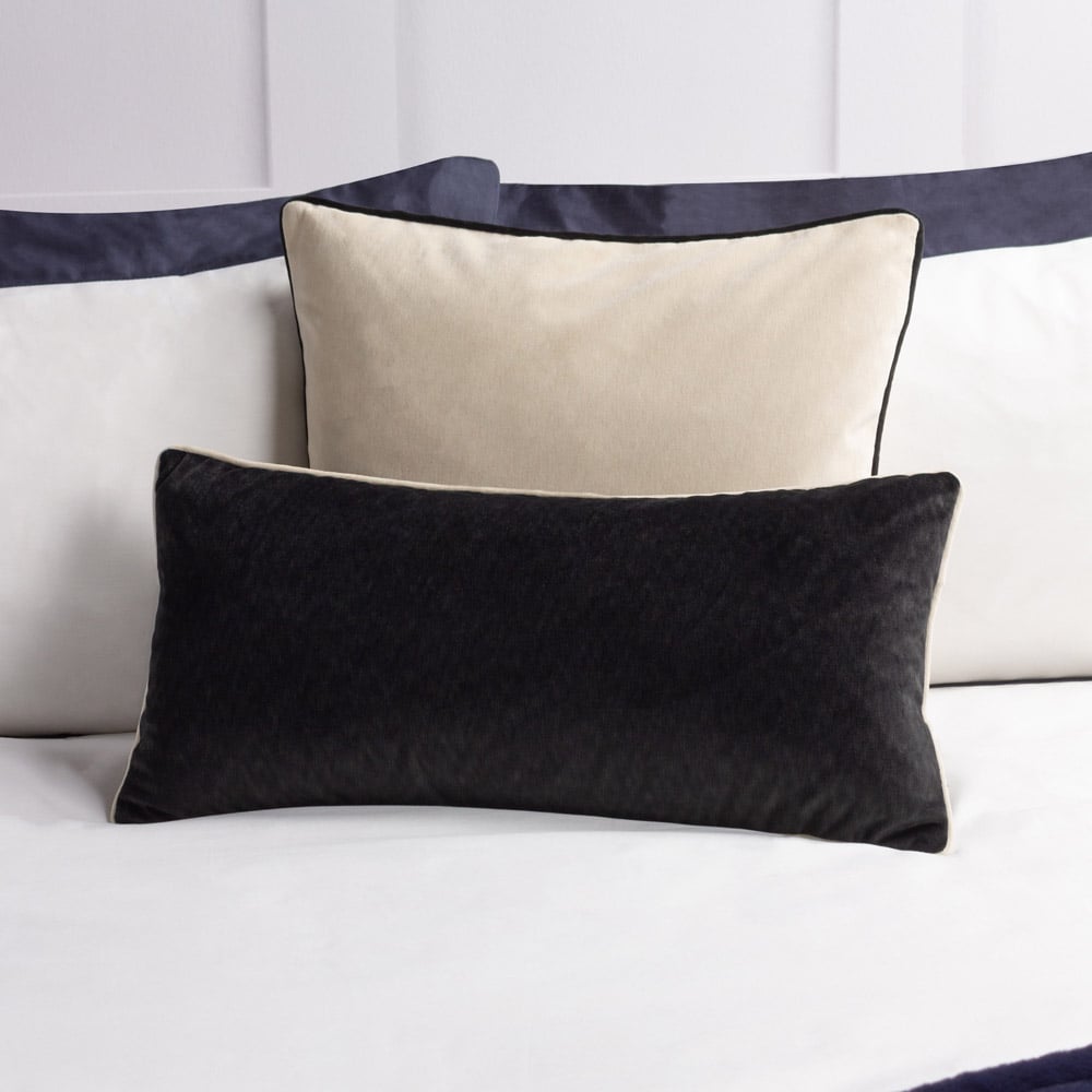 Paoletti Torto Black and Ivory Velvet Touch Piped Cushion Image 4