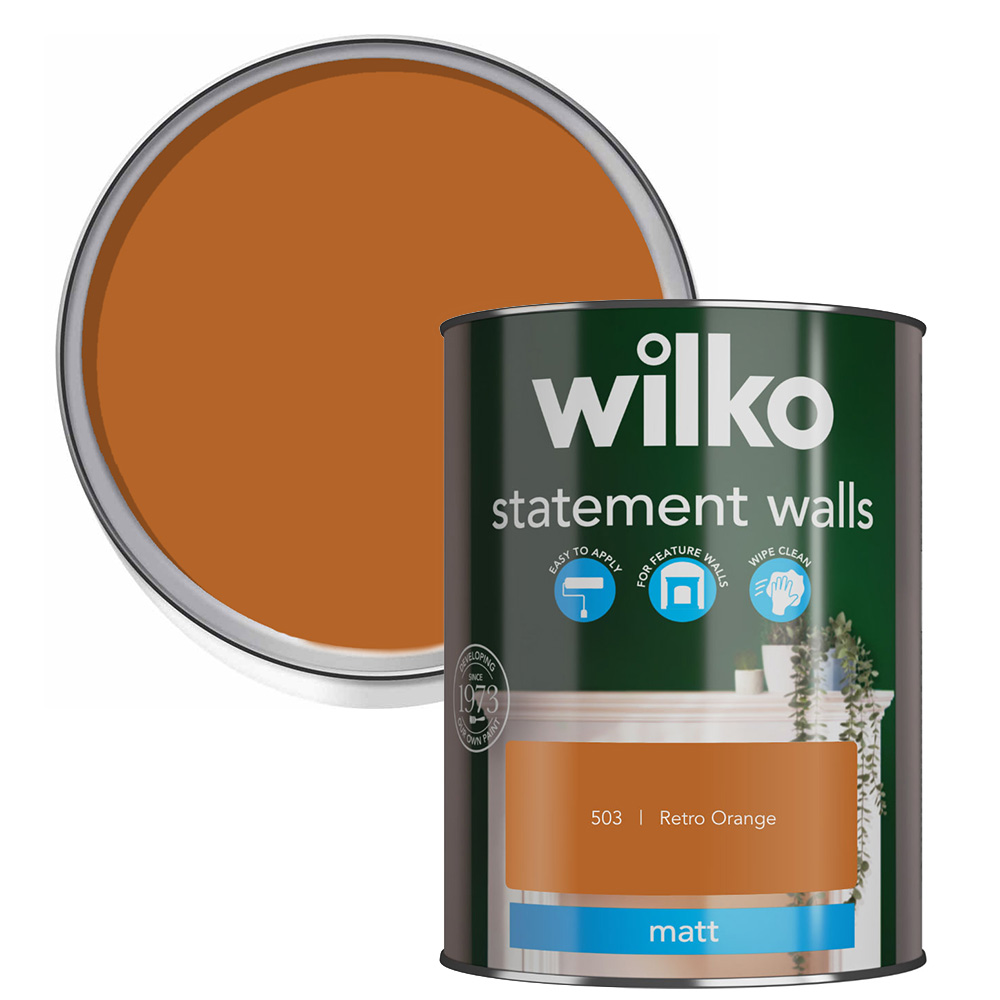 Wilko Statement Walls Retro Orange Matt Emulsion Paint 1.25L Image 1