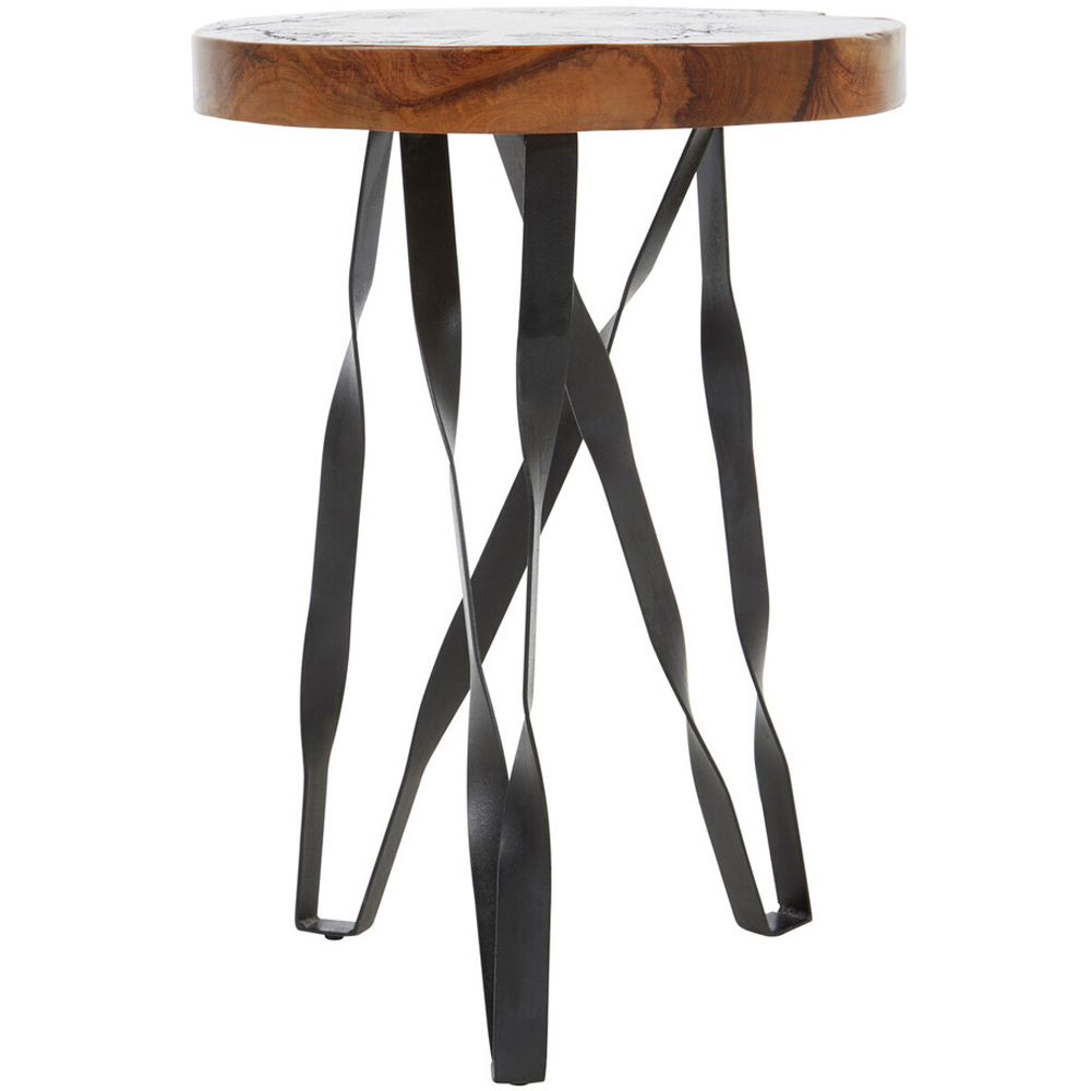 Premier Housewares Surak Teak Wood with Carving Round Stool Image 2